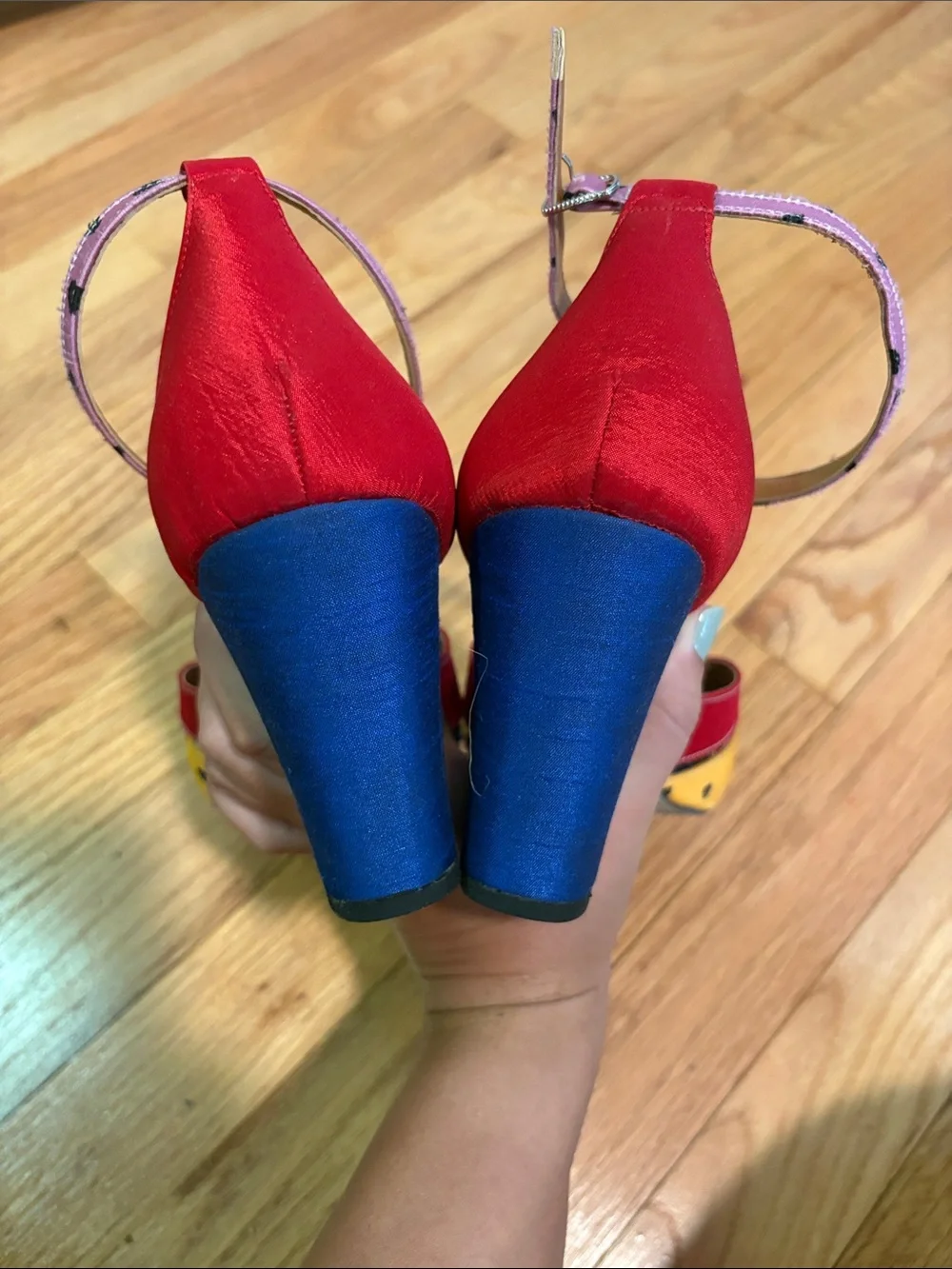 Shantall Lacayo Project Runway Raw Silk Heels Heart Rainbow Ankle-Strap Sandals